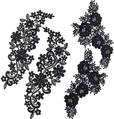 Jhubersproducts - Bloemen Patches - Kledingaccessoires - Zwart