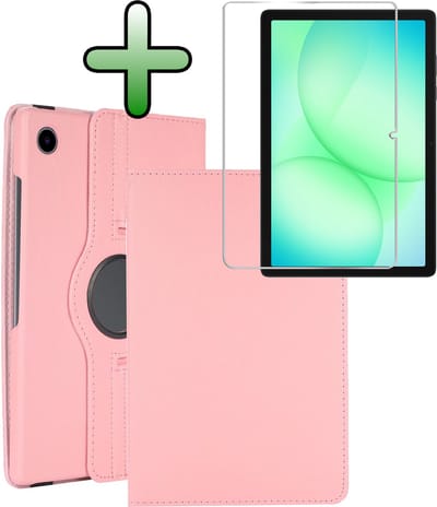 Hoesje Geschikt voor Samsung Galaxy Tab A11 Plus / A9 Plus - Met Screenprotector - 360 Graden Draaibare Hard Cover Case - Tablet Hoes Draaibaar - Lichtroze