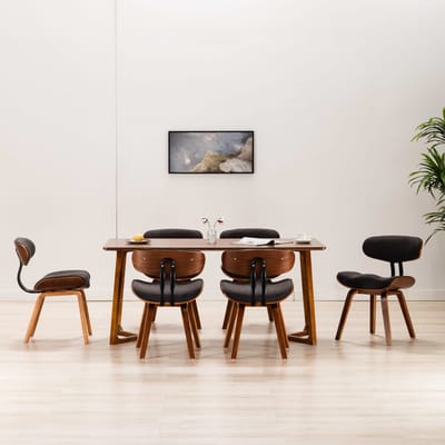 vidaXL - Eetkamerstoelen - 6 - st - gebogen - hout - en - stof - grijs