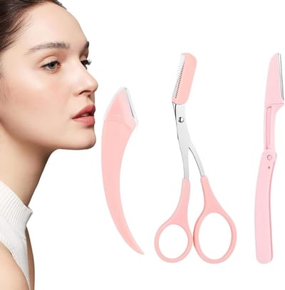Professionele Set van 3 Oogbrow Scharen van RVS, Precisie Trimmer voor Perfecte Wenkbrauwen en Grooming Tools voor Mannen en Vrouwen