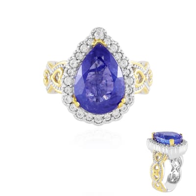 Cavill - Zilveren Ring met 6.156 ct Peervormige Tanzaniet en 0.612 ct Zirkonia - 925 Sterling Zilver Palladium - Elegante Damesring - Luxe Sieraden