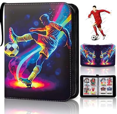 SnelShoppen - Trading Card Album voor 400 Kaarten - Voetbal Kaarten Map met 50 Pagina's, Waterdicht PU Leer, Dubbelzijdig, Met Ritssluiting en Draagha