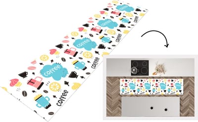 Keukenloper - Loper keuken - Patronen - Koffiebonen - Koffie - IJs - 200x50 cm - Keukenloper vinyl