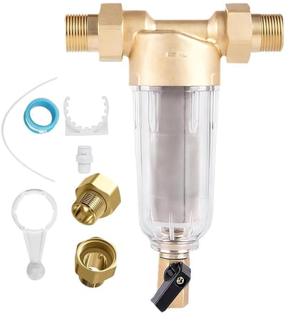 SnelShoppen - Waterfilter 1 Inch Backwash, Herbruikbaar en Wasbaar Sedimentfilter met 1/2 Inch Adapter, RVS en Messing, Voor Springwater, Tuin en Keuk