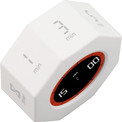 Octagon Timer Bureau Productiviteitstimer Kubus met G-sensor voor Taakwerk Studie Keuken 1 3 5 15 30 60 90min Aangepast wit