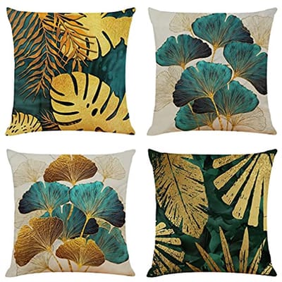 Set van 4 decoratieve kussenslopen 45 x 45 cm in linnen met natuurlijke prints voor een moderne woonkamer
