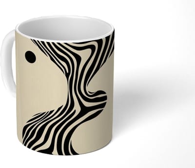 Mok - Koffiemok - Beige - Lijnen - Golvend - Abstract - Mokken - 350 ML - Beker - Koffiemokken - Theemok