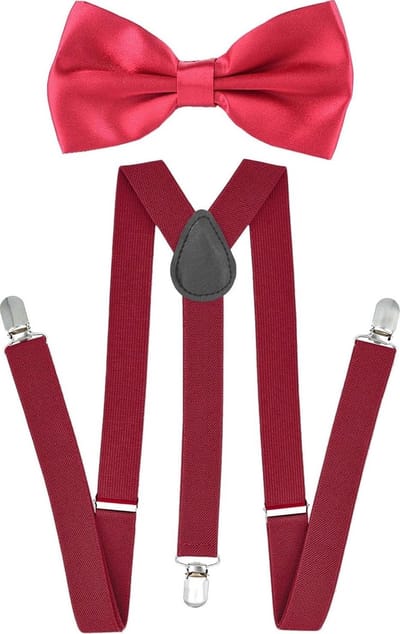 Fako Fashion - Bretels Met Vlinderstrik - Volwassen - Dames - Heren - Vlinderdas - Strik - Effen - 100cm - Donkerrood