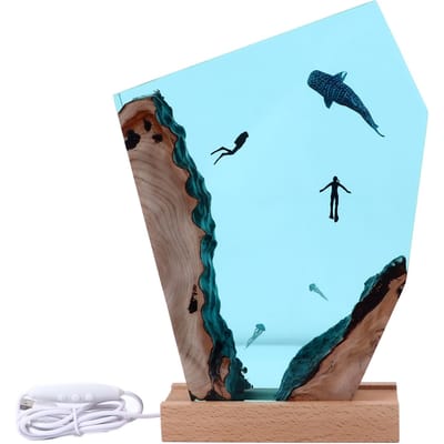 Epoxyhars Bureau Kunst Ornamenten Handgemaakt Oceaan Duiker Walvis Nachtlamp Grot Walvishaai Duiker Hars white