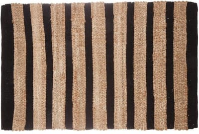 Rechthoekige etnische jutemat met krassen 60x90 cm - Coton|Jute - Zwart - Zwart - SILUMEN