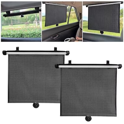 CHPN - Autoraam rolgordijn - Zonnewering voor in de auto - Zwart - Kunststof - 2 stuks - Rolgordijn - 40CM breed - Met zuignappen