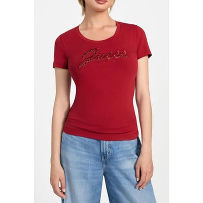 GUESS Cn Ss Embro Script L Siren Red Taglia: XS | Maglie Sportivi Outlet | Donna | Rosso