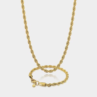 Rope Ketting 7 mm x Rope Armband 5 mm - Gouden Schakelketting en Schakelarmband Heren - 50/19 cm lang - Olympus Jewelry