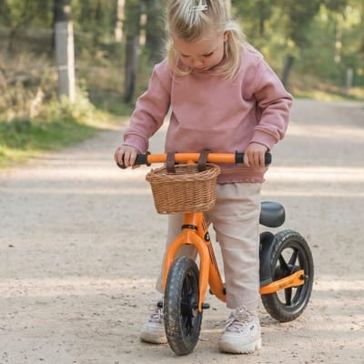 Bandits & Angels Metalen Loopfiets Met Mandje Starter Oranje Limited met Voetenplank vanaf 2 Jaar - Limited Edition - Oranje Loop Fiets - Verstelbaar Zadel 29 tot 39 cm - Voor Jongens en Meisjes - Compact en Veilig - Lage Instap met Voetenplank