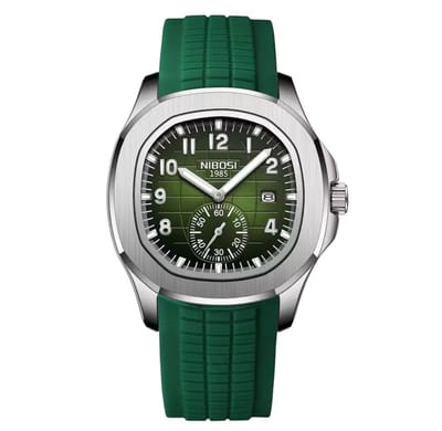 Nibosi - Herenhorloge - Mannen - Siliconen Sportband - Zilver Groen - Horlogedoos - RVS