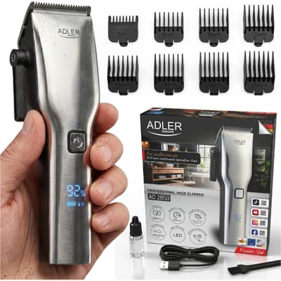 Adler tondeuse AD 2850, 8 doppen 3-25 mm, USB-C, batterij 210 min, LED, 2 snelheden