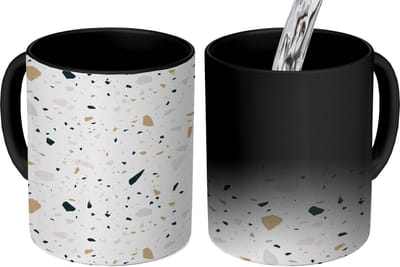 Magische Mok - Foto op Warmte Mokken - Koffiemok - Terrazzo - Patroon - Wit - Neutraal - Magic Mok - Beker - 350 ML - Theemok