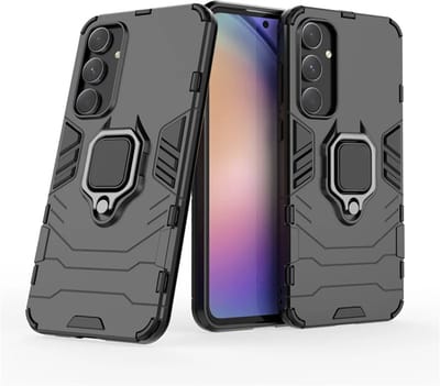 MobyDefend Hoesje - Geschikt voor Samsung Galaxy A55 - Dubbelgelaagde Pantsercase Met Standaard - Zwart