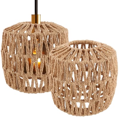 Dailygoody - Boho Rattan Lampenkap - Vervangingsscherm - 2 Stuks - Bruin - Lampaccessoires - Geschikt voor Tafellampen en Vloerlampen