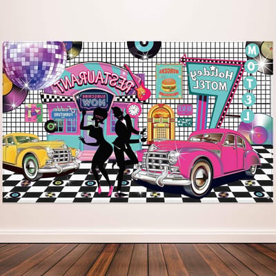 Retro Feestdecoraties voor 50's Thema - Achtergrond Banner voor Rock 'n Roll Party, 185 x 110 cm, Vintage Decoratie voor Feestjes en Evenementen