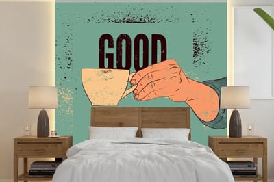Behang - Fotobehang Koffie - Spreuken - Retro - Good morning! Coffee - Quotes - Breedte 220 cm x hoogte 220 cm