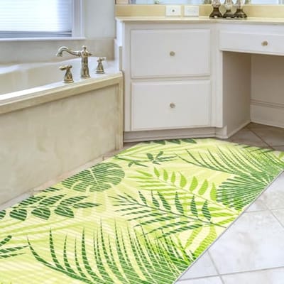 Zachte Antislip Badmat Rond 65 cm - Waterdoorlatend en Ondersteunend in Tropisch Groen