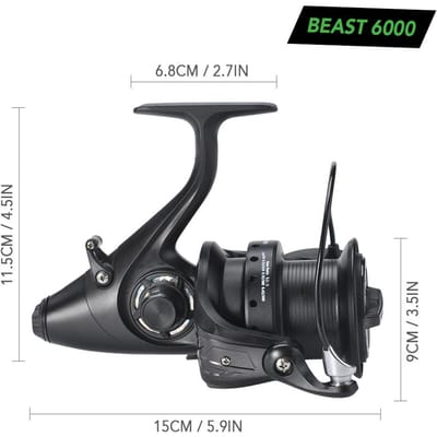 Moulinet Spinning 12+1 BB avec Double Frein Avant et Arrière Moulinet de Pêche à la Carpe Interchangeable Gauche Droite pour Eau Salée gray