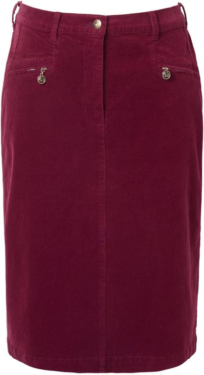 Ulla Popken - Dames - Corduroy rok Mony ritszakken comfortabele tailleband - Wijnrood - Maat 62