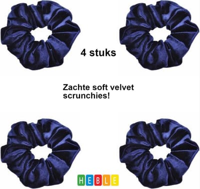 Scrunchies – Velvet Scrunchies – 4x navy blauw – *** Navy blauw Scrunche Pack 4 stuks – Musthave Haaraccessore – – Luxe kwaliteit – Haarelastiek – Elastiekje – Elastiek – Haarwokkel – Haarverzorging – Haarelastiekjes – Haarwikkel - van Heble® ***
