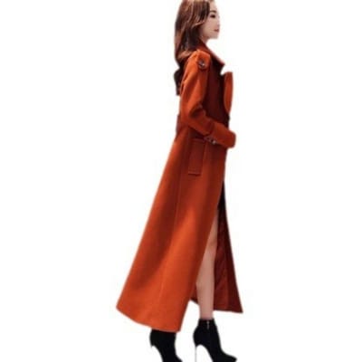 Lange wollen jas dames winterkleding nieuwe Koreaanse stijl taille damesjas verdikte knielange wollen jas 2XL brown