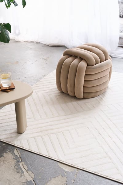 TAPISO Hygge Vierkant Vloerkleed Crème-Wit Modern Laagpolig 3D Geometrisch Kleed Skandi & Boho Design Woonkamer Slaapkamer Salon Tapijt Slijtvast en Easy-Care OEKO-TEX - 120x120