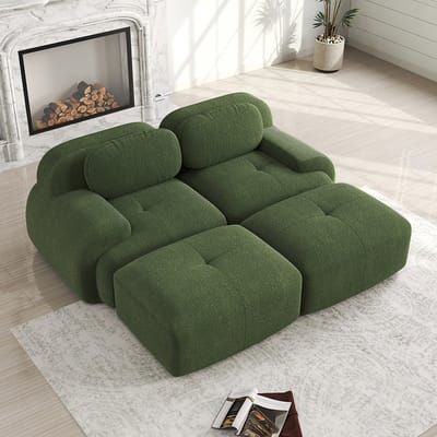 Pugsdrly 2-zitsbank van corduroy, modulair te combineren met een chaise longue, antislip, ergonomische armleuningen en zeer elastische vulling voor woonkamer en slaapkamer, Green