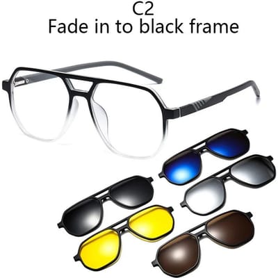 6 en 1 Monture de Lunettes Irrégulière Monture avec 5 Paires de Lunettes de Soleil à Clipser Lunettes Magnétiques Lunettes de Vue Prescription Informatique SHOW AS PICTURE black