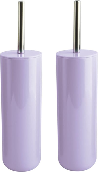 MSV Porto Toilet/wc - 2x - borstel in houder - kunststof - lila paars - 38 cm