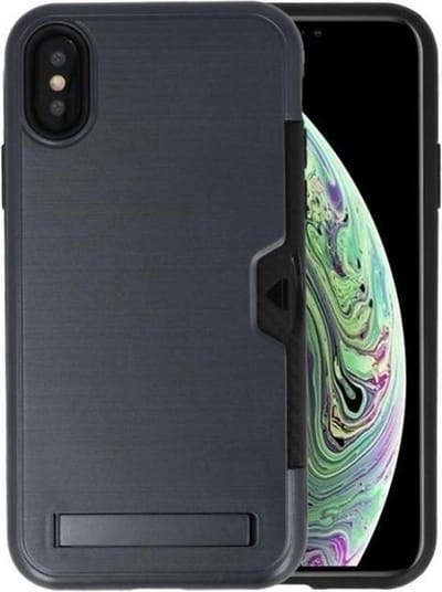 Zwart Tough Armor Kaarthouder Stand Hoesje voor iPhone X / XS