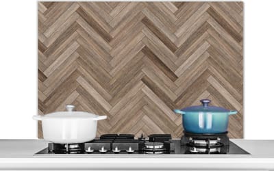 Spatscherm keuken 100x65 cm - Kookplaat achterwand Patronen - Hout - Bruin - Muurbeschermer - Spatwand fornuis - Hoogwaardig aluminium
