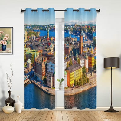 Moderne Raamgordijnen voor Woonkamer Gebouw Stadslandschap Gordijnen voor Kinder Slaapkamer Keukendecoratie Jaloezieën Draperieën 135W x 60H(cm) x1 gray