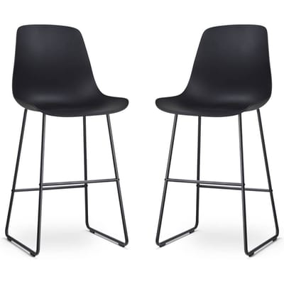 Nolon Nino Barkruk Zwart - Zwart Onderstel - 75 cm - Barstoel - met Rugleuning - Keuken