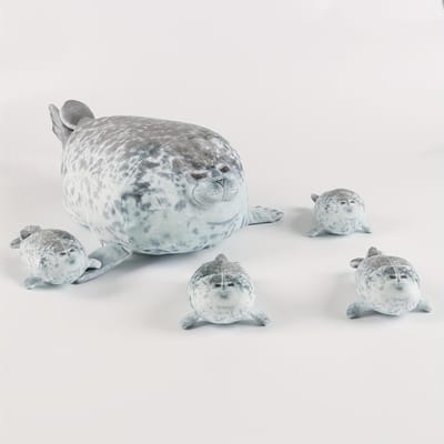 Kawaii Simulatie Zeehond Pluche Dier Met 4 Mini Zeehond Pluche Dieren Binnenin - 15'' Mama Zeehond Speelgoed Met Rits in Buik Om Knuffelen