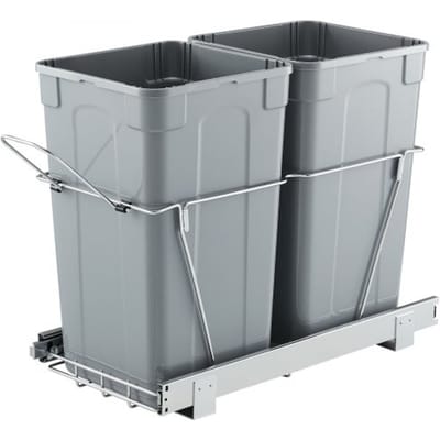 VEVOR 27 Qt + 27 Qt uittrekbare prullenbak voor keukenkastjes, dubbele prullenbak onder de gootsteen, ondergemonteerde afvalcontainer, met robuust metalen volledig uitschuifbaar schuifsysteem en handgreep