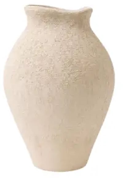 Terracota – vaas – Natura – handgemaakt – crèmekleur – hoogte 27 cm, Øopening 12 cm