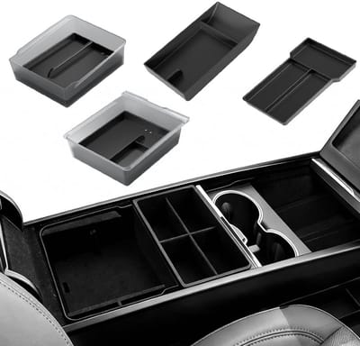 Dailygoods - Auto-organizer middenconsole, 4 stuks accessoires voor Tesla Model Y Juniper, auto-onderverdeelde plank, zwarte armleuning, verborgen opbergdoos, armleuninghouder