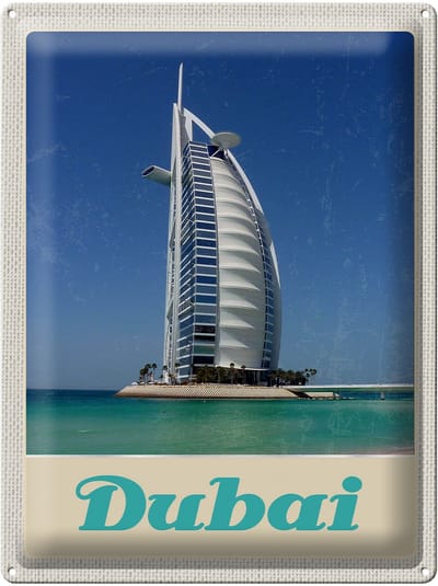 Blechschild Reise 30x40cm Dubai Afrika Strand Meer Hochhaus