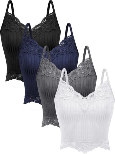 Lace Patchwork Y2K Tank Tops voor Vrouwen - Fairy Grunge Cropped Tops - Ribbed Knit Cami Set van 4 Stuks