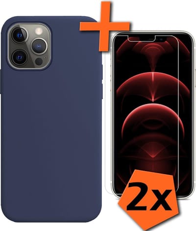 Hoes - Met 2x Screenprotector - Geschikt voor Apple iPhone 13 Pro - Sterk & Shockproof - Back Cover - Siliconen Case - Telefoon Hoes - Donkerblauw