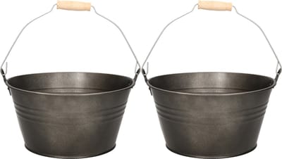 Mega Collections Emmer/plantenpot/bloempot - 2x - zink - donkergrijs - D23 x H12 cm