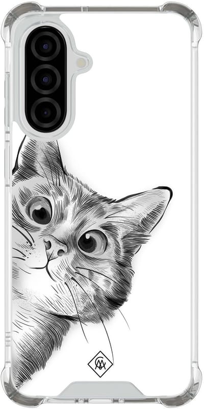 Casimoda® hoesje - Geschikt voor Samsung Galaxy A56 - Kat Kiekeboe - Shockproof case - Extra sterk - TPU/polycarbonaat - Grijs, Transparant