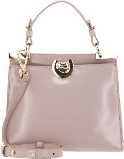 COCCINELLE Leren Handtas Schoudertas Binxie Handbag Shiny Calf Leather Rosette Beige