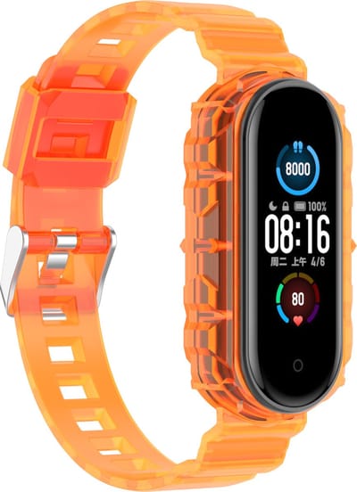 Strap-it TPU bandje met frame geschikt voor Xiaomi Mi Band 5 / Xiaomi Mi Band 6 - transparant-oranje