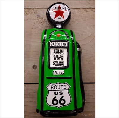 Spaarpot Benzinepomp Route 66 – Groen – Keramiek – Vintage Amerikaanse Stijl